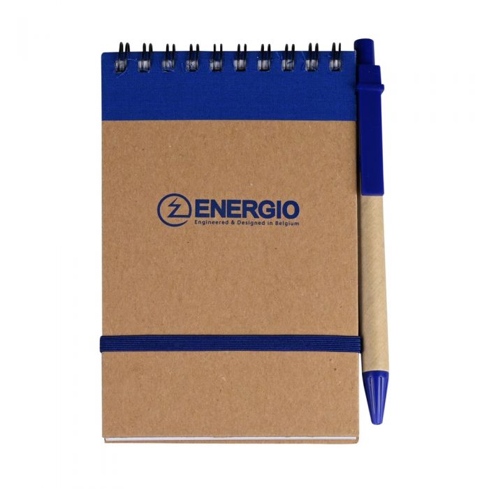 Блокнот ENERGIO А6 на пружинке с ручкой (70 листов) синий