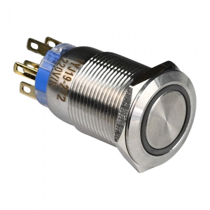 Кнопка металлическая ENERGIO TYJ19-272 с подсветкой без фиксации 220В красная 2NO+2NC