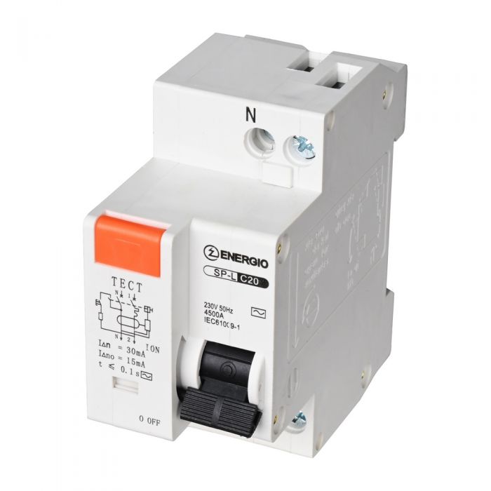 Дифференциальный автоматический выключатель ENERGIO SP-L 1P+N C 20А 4.5кА