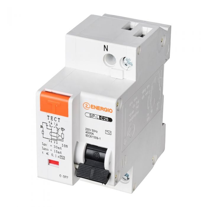 Дифференциальный автоматический выключатель ENERGIO SP-L 1P+N C 25А 4.5кА