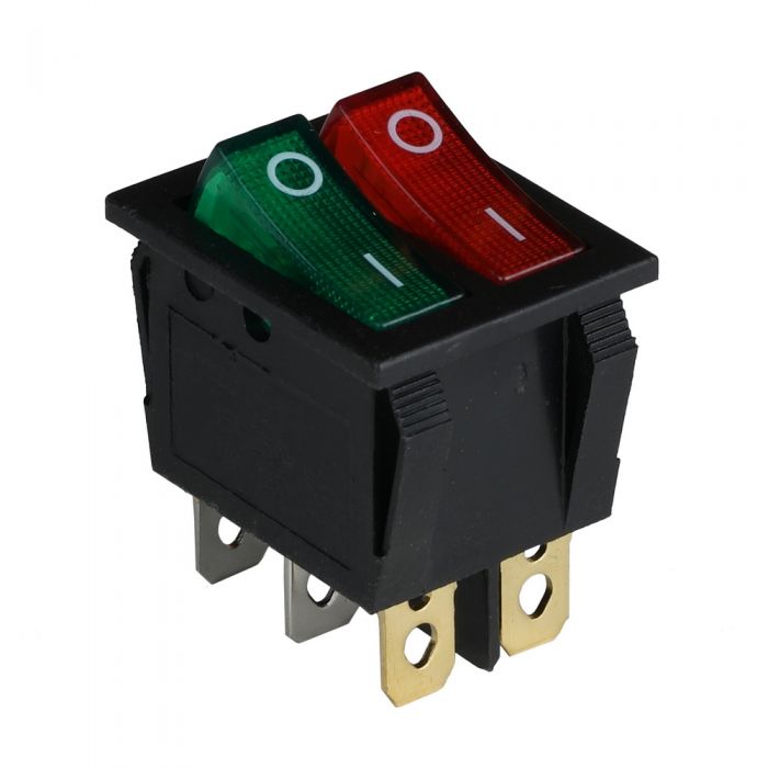 Клавишный переключатель ENERGIO KCD2-2101N Gr+Rd/Bk ON-OFF 2 клавиши с подсветкой