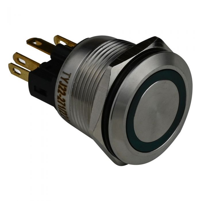 Кнопка металлическая ENERGIO TYJ22-271 с подсветкой без фиксации 220В зеленая NO+NC