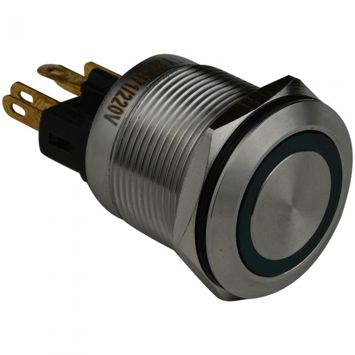 Кнопка металлическая ENERGIO TYJ22-371 с подсветкой с фиксацией 220В зеленая NO+NC