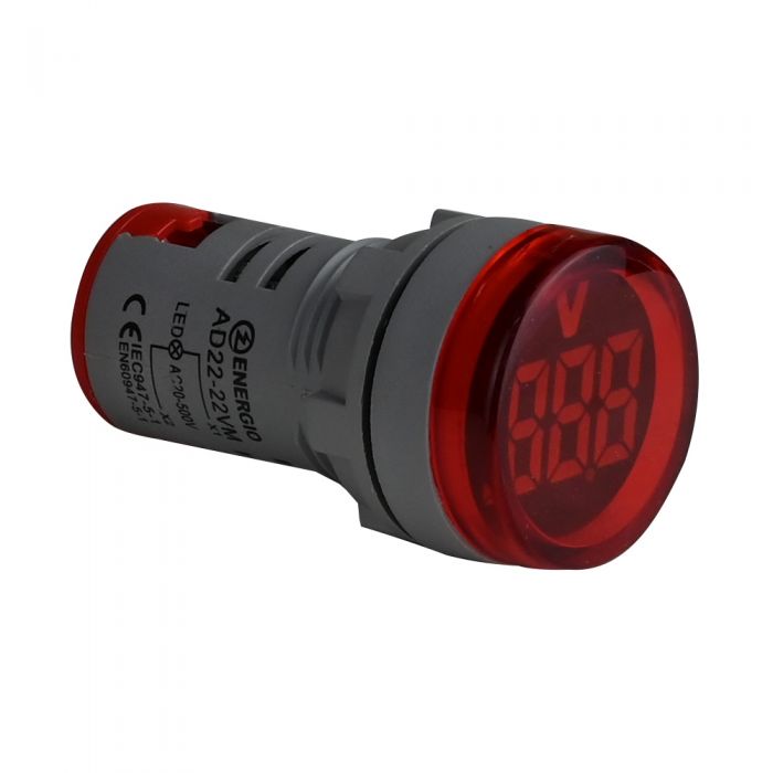 Индикатор с вольтметром ENERGIO AD22-22VM красный