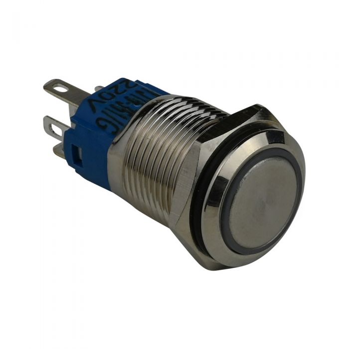 Кнопка металлическая ENERGIO TYJ16-361 с подсветкой с фиксацией 220В зеленая NO+NC
