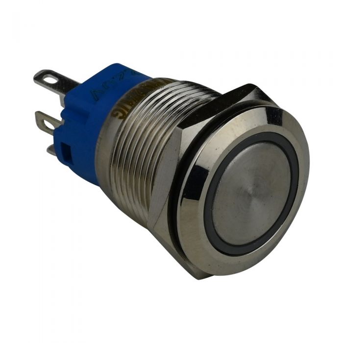 Кнопка металлическая ENERGIO TYJ19-271 с подсветкой без фиксации 220В зеленая NO+NC