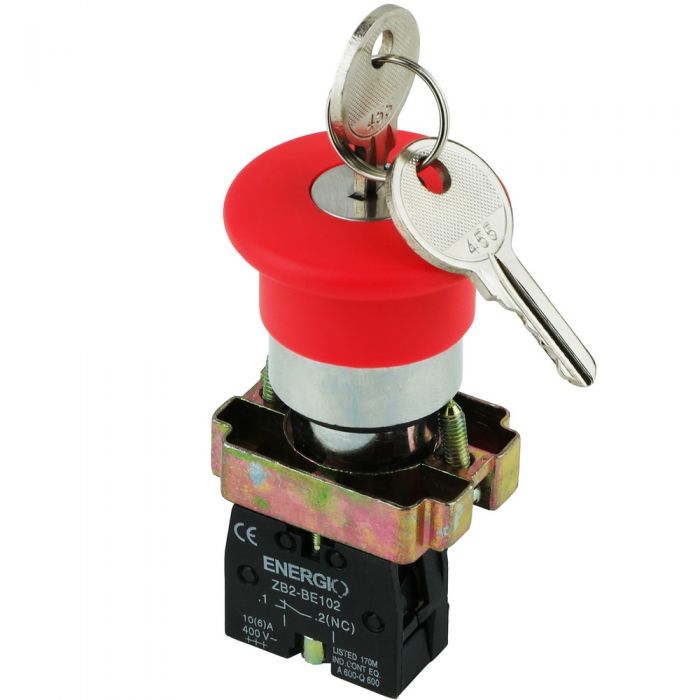 Кнопка ENERGIO XB2-BS142 грибок 40мм с ключем красная NC