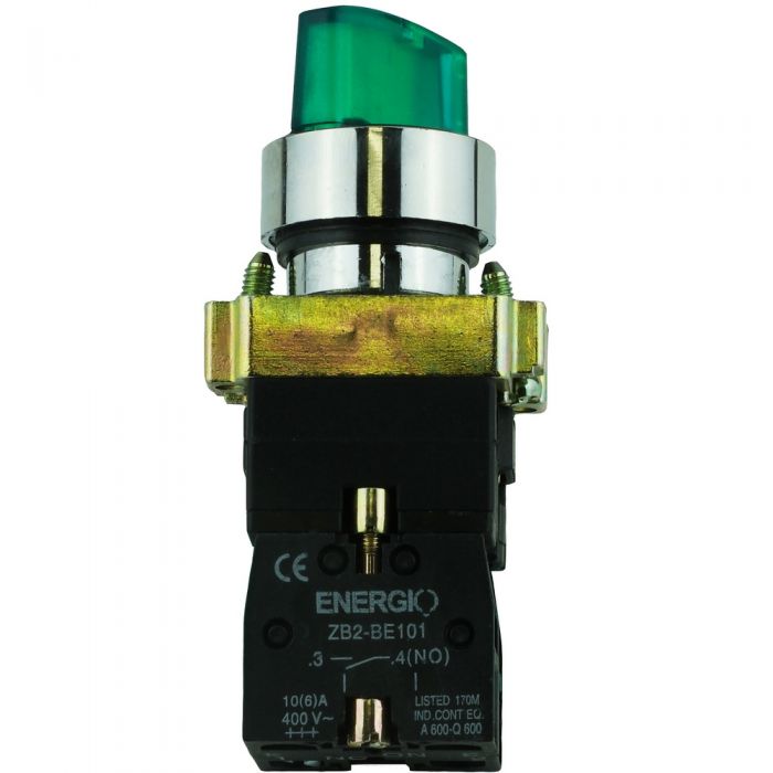 Переключатель секторный ENERGIO XB2-BK2365 1-0 с индикатором зеленый NO+NC
