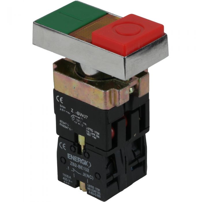Кнопка ENERGIO XB2-BW8475 ПУСК/СТОП с индикатором зеленая+красная виступающая NO+NC